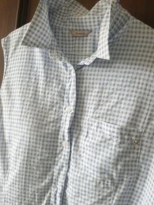 Blue Gingham Sleeveless Tie-Front Shirt no 100