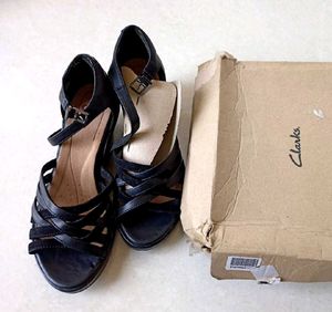 Clarks Black Strappy Wedge Sandals