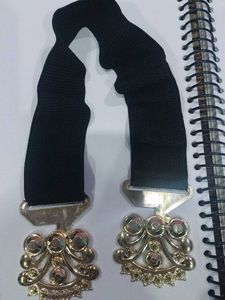 Elegant Black Elastic Belt with Ornate Buckle