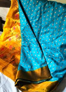 Stunning Teal Saree with Gold Accents