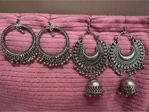 Silver Jhumka Earrings(set of 2)