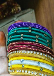 Silk Thread Bangles - Set of 15