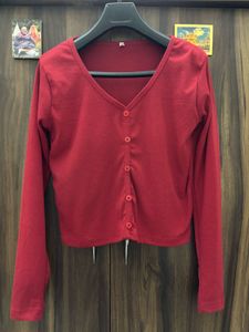 Cute Red Button-Up Cardigan Top