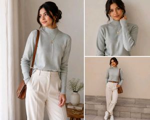 Classic Light Blue Mock Neck Sweater