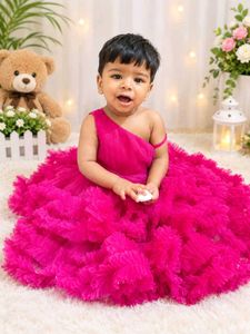 Girls Pink Net Party Dress
