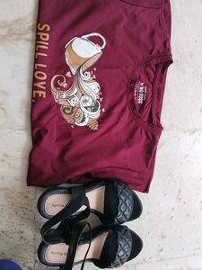 Stylish Black Quilted Sandals and tshirts
