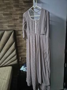 mauve georgette indo- western gown with belt and d