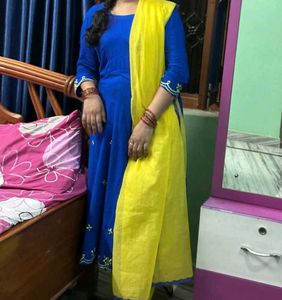 Blue & Yellow Kurta Set with Dupatta