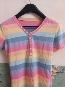 Rainbow Striped V-Neck T-Shirt