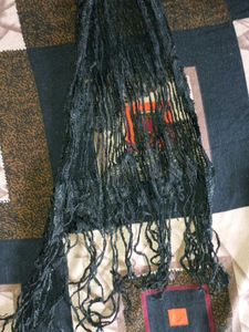 Elegant Black Scarf with Fringe