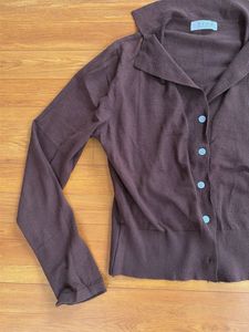Brown Knit Button-Up Cardigan