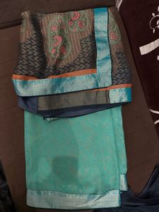 Elegant Teal &amp; Black Paisley Saree