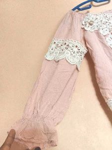 Women's Pink Off-Shoulder Boho Lace Crochet Top |