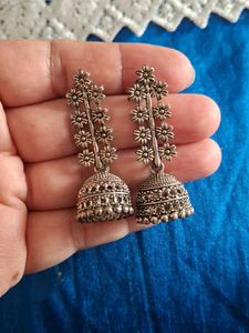 Oxidized Silver Jhumka Earrings