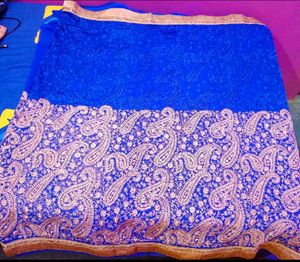 Elegant Blue Heavy Embroidered Saree