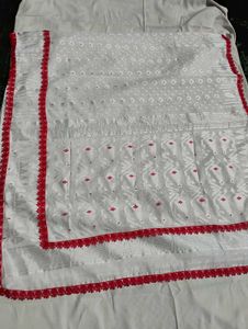 Elegant White Saree with Red Border JAMDANI