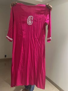 Beautiful Pink Kurta with White Embroidery
