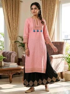 Elegant Pink Kurta with Black Anarkali