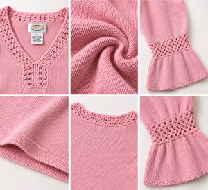 PINK V-NECK CROCHET TRIM KNIT TOP