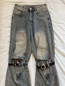 Unique belted wide leg-bootcut jeans