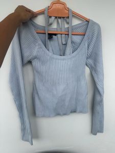 Forever 21 Baby Blue Ribbed Knit Top