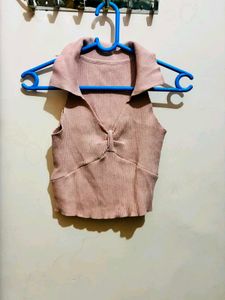 Ribbed Collared Sleeveless Top
