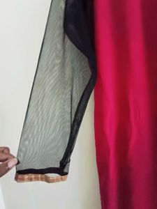 Libas Pink &amp; Black Sheer Sleeve Kurta