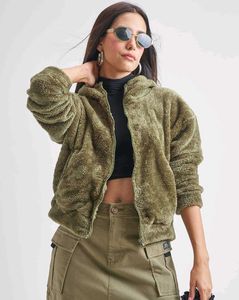 Olive Green Fuzzy Hoodie
