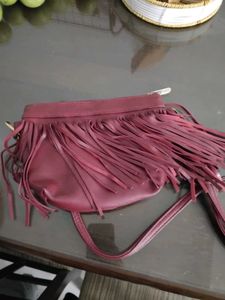 Maroon Fringed Sling Bag