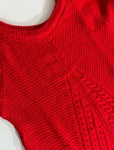 Red Knit Sweater with Floral Detail