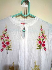 White Embroidered Kurti with Flared Sharara Set (2