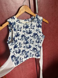 Blue Floral Striped Sleeveless Top