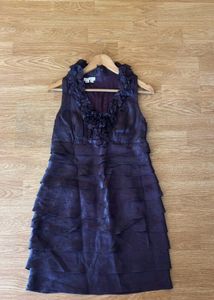 Deep Purple Satin Ruffle Tier Dress