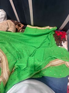 Elegant Green &amp; Gold Embroidered Saree
