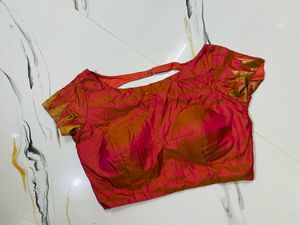 Vibrant Pink Silk Padded Blouse with Gold Trim