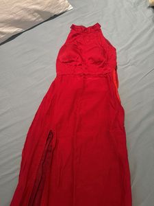 Elegant Red Halter Neck Maxi Dress - XS