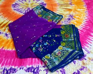 Purple Embroidered Party Wear Saree