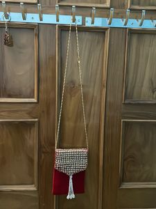 Embellished Clutch with Pearl Tassels