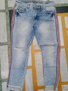 Light Wash Jeans with Side Stripe
