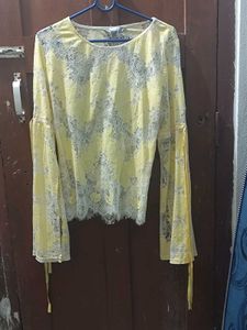 Yellow Lace Bell Sleeve Top