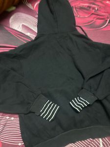 Black Hoodie with Striped Sleeves