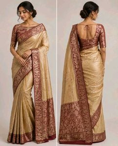 Elegant Gold and Maroon Silk saree