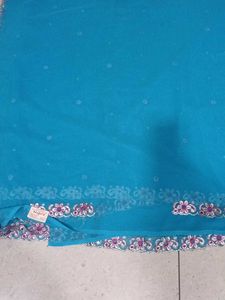 new with blouse Beautiful Blue Saree  Embelli