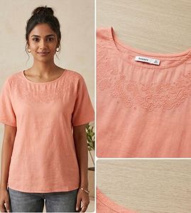 Coral Embroidered Top