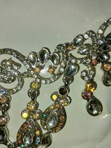 silver stone ethnic Kundan Necklace Set