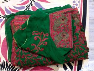 Royal Green Designer Saree with Embroidered Blouse