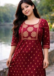 Beautiful Maroon Kurta with Gold Print