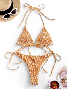 Summer Orange &amp; White Smocked Bikini Set