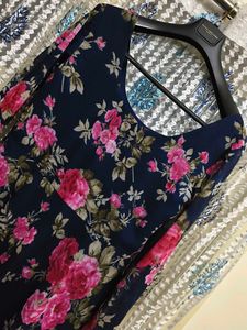 Varanga Navy Floral Print Kurta