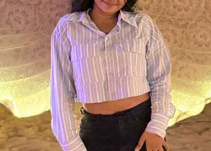 Cropped Striped Button-Up Shirt